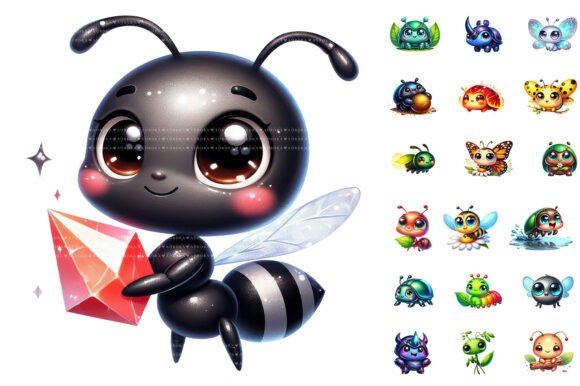 Adorable Design Assets: The 50 Kawaii Baby Bugs PNG Bundle