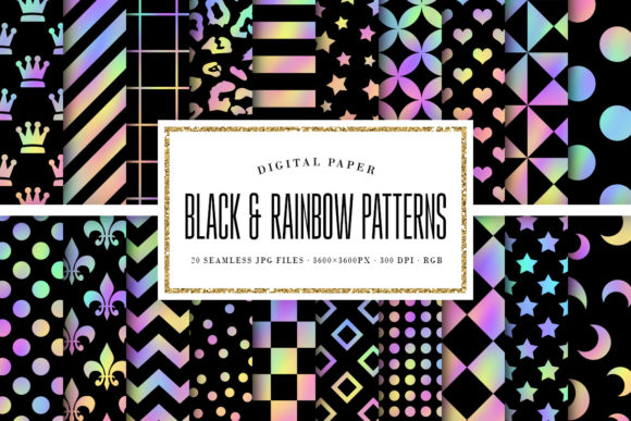 Black & Rainbow Seamless Patterns: Bold Contrast Meets Vibrant Energy