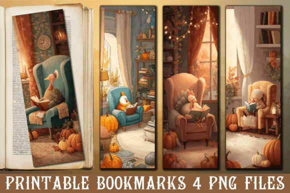 Cozy Reading Turkey Library Bookmark: A Designer's Delight for Autumn Projects