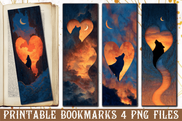 Embrace the Twilight: The Sunset Heart Silhouette Wolf Bookmark