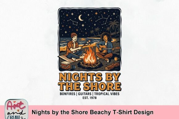 Nights by the Shore Beachy T-Shirt Design: Coastal Cool