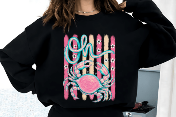 Oh Crab PNG: The Pink Blue Coastal Crab Design for Creative Projects