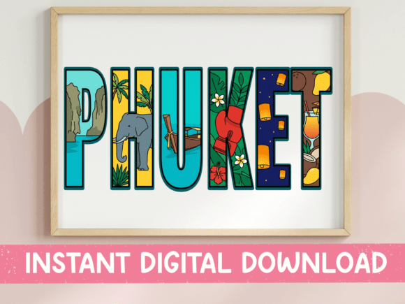 Phuket Illustrated Letter Art SVG: Design with Destination Soul