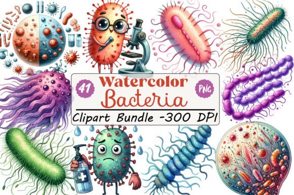 Unleash Microscopic Artistry with Watercolor Bacteria Clipart
