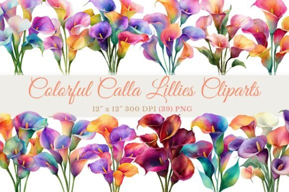 Vibrant Colorful Calla Lilies Cliparts for Designers