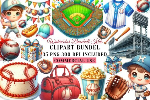 Watercolor Baseball Kids Clipart: A Home Run for Creative Projects