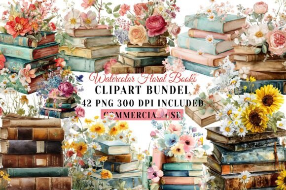 Watercolor Floral Books Clipart: A Creative Toolkit for Designers